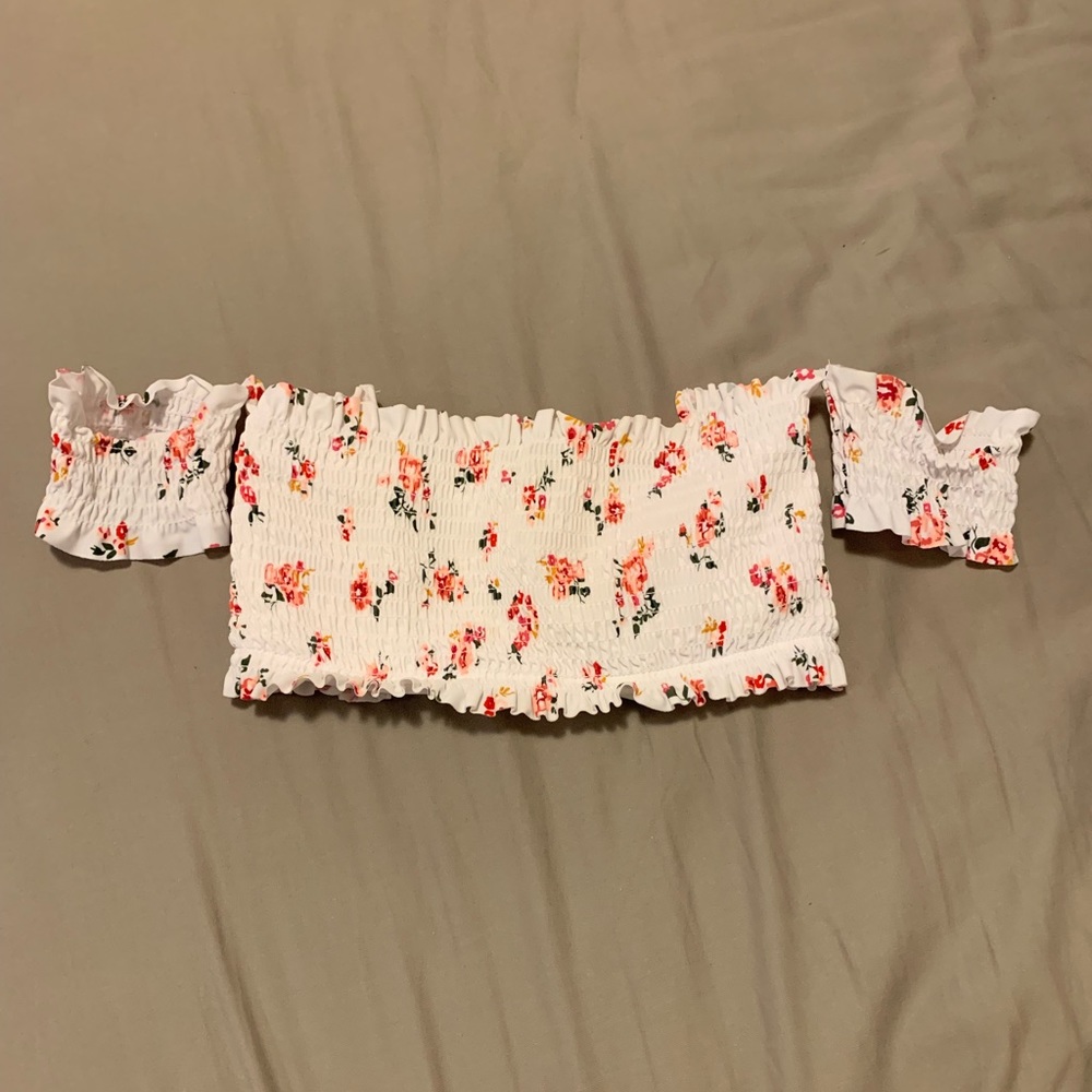 Floral off shoulder swim top